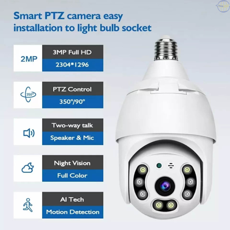 Ampoule Caméra 3MP 1080P Wifi PTZ Suivi Automatique