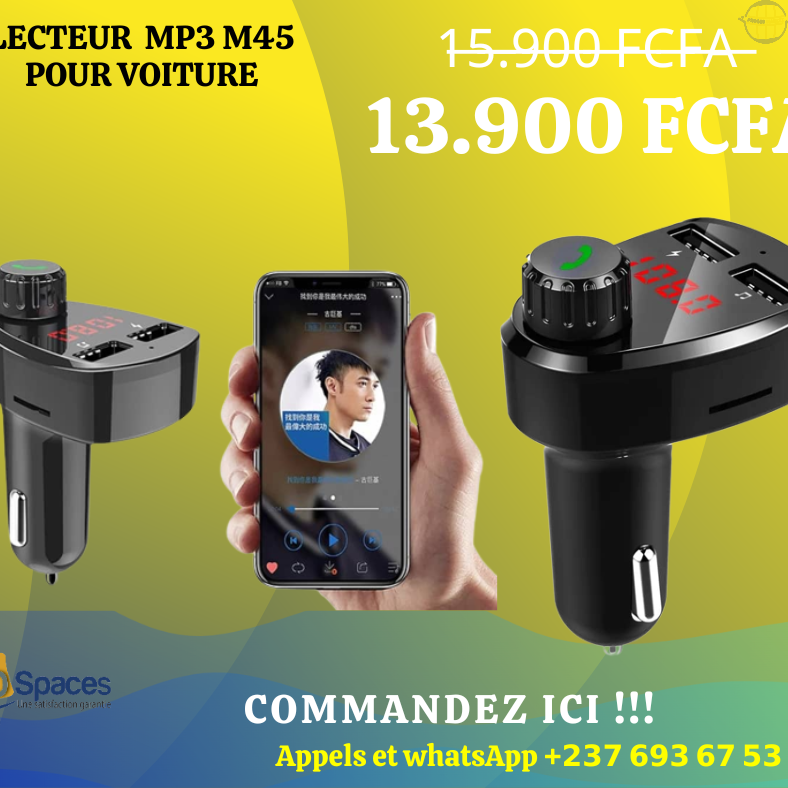 Transmetteur FM ET-M45 a Bluetooth, double USB, chargeur 3,1