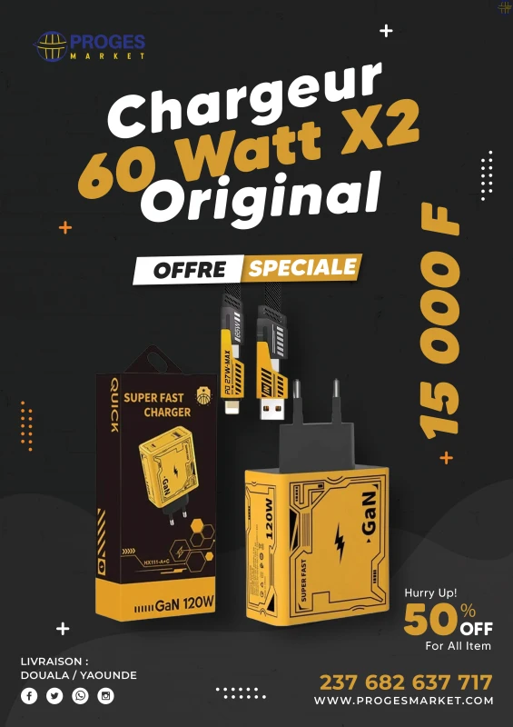 Chargeur 60W x2 original GaN
